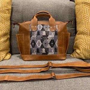 Black and White Huipil Small Leather Convertible Backpack